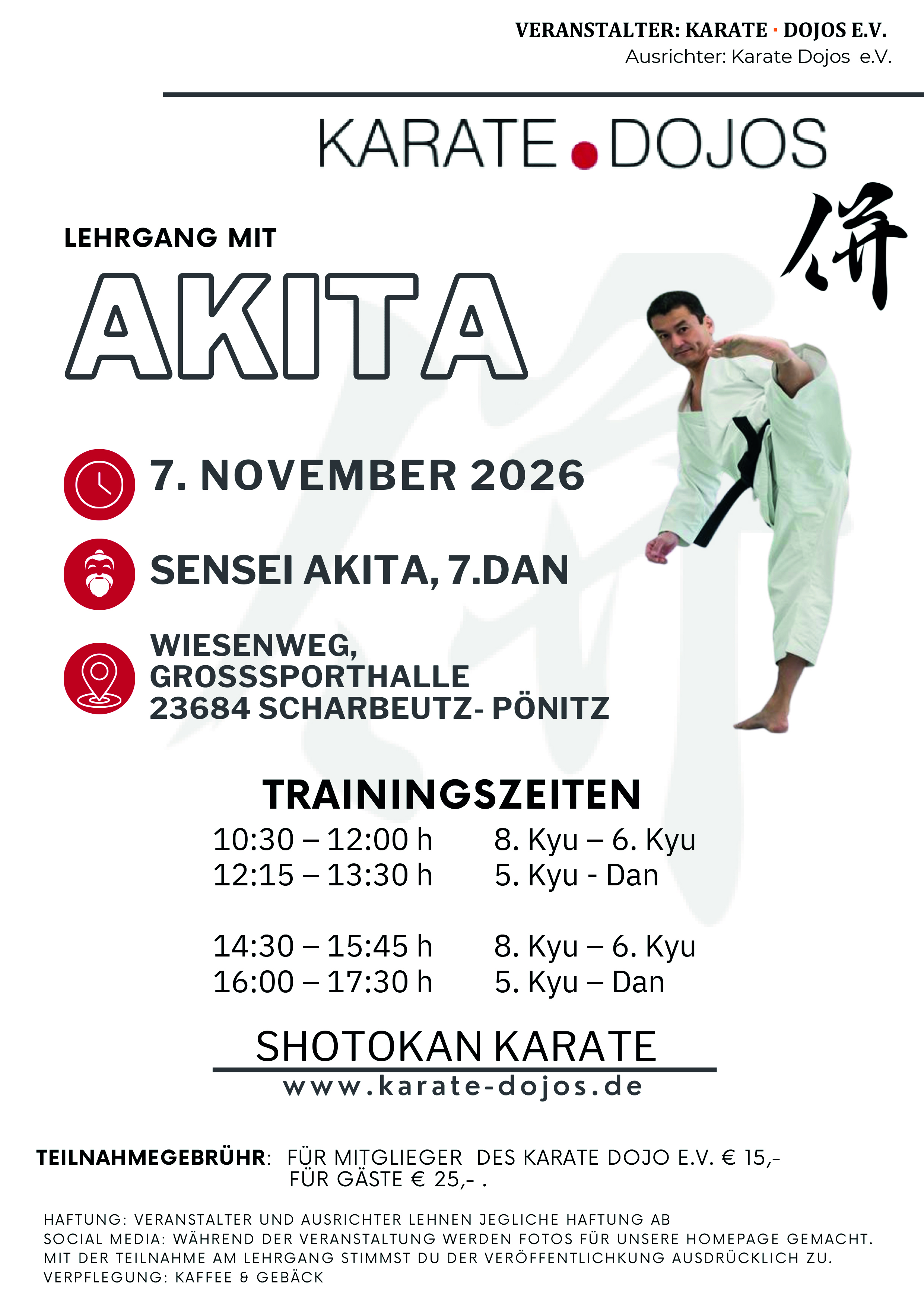 07.11.2026 - KARATE-LEHRGANG mit SENSEI AKITA 7, DAN - Yoshino Karate